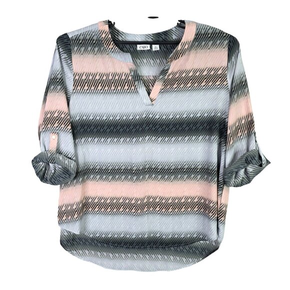 Womens Cato Grey & Pink Striped Blouse Roll-Tab Sleeve 100% Polyester Size XL - Picture 1 of 9